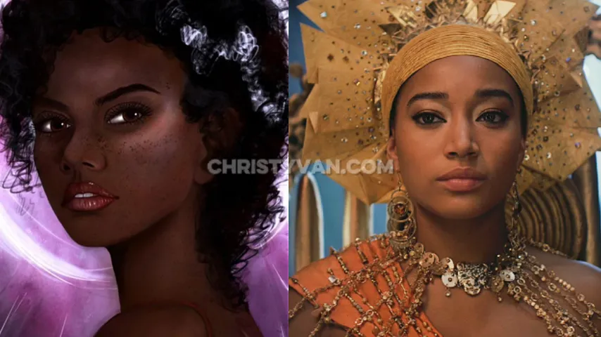 the skin tone difference between princess amari in the book and in the movie adaptation. In the book the skin is darker and in the movie she is light skin